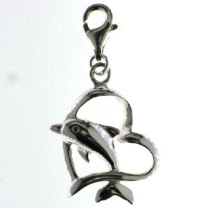925 DOLPHIN IN OPEN CUT HEART CHARM - 32X18 - LOBS <br/>M10236