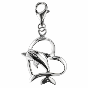 925 DOLPHIN IN OPEN CUT HEART CHARM - 32X18 - LOBS <br/>M10236