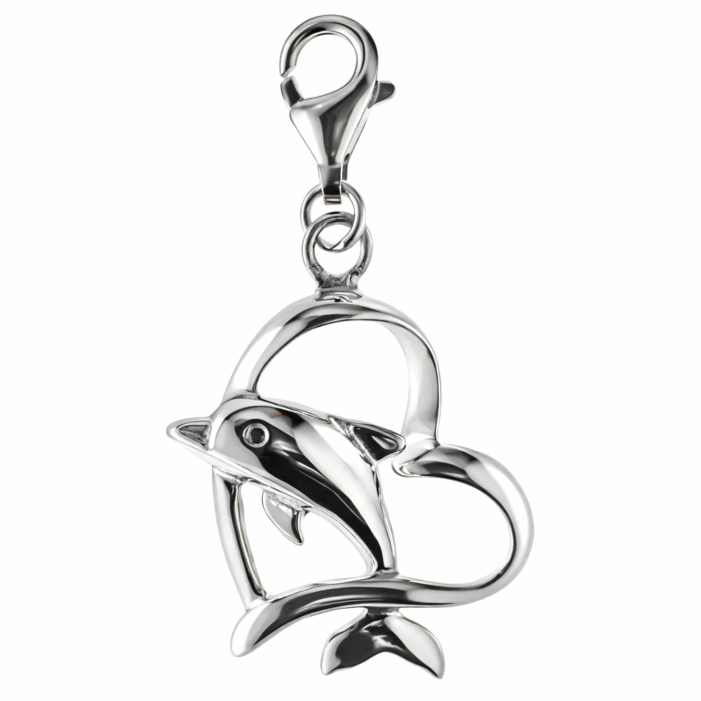 925 DOLPHIN IN OPEN CUT HEART CHARM - 32X18 - LOBS <br/>M10236