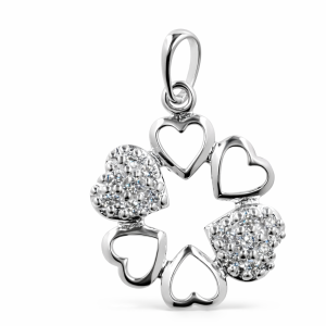 925 CZ PAVE+OPEN CUT HEARTS IN CIRLCE PEND - 25X17 <br/>M10264