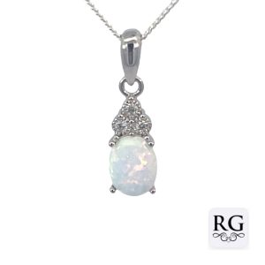 925 CZ PAVE OVAL SYNTH OPAL PENDANT - 21X6 - 0.8g <br/>M10417