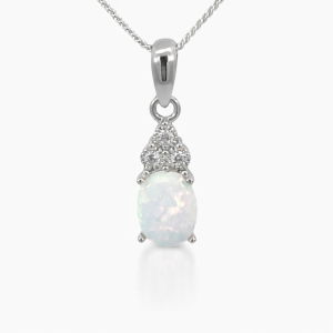 925 CZ PAVE OVAL SYNTH OPAL PENDANT - 21X6 - 0.8g <br/>M10417