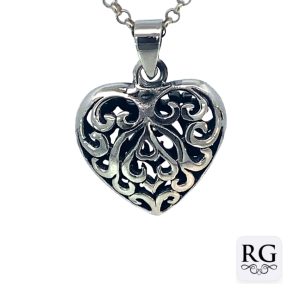 925 OXI FILIGREE PUFF HEART PENDANT - 32X23 - 8.8g <br/>M10422
