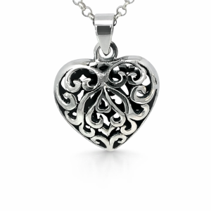 925 OXI FILIGREE PUFF HEART PENDANT - 32X23 - 8.8g <br/>M10422
