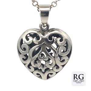 925 OXI FILIGREE PUFF HEART PENDANT - 34X22 - 8.7g <br/>M10440