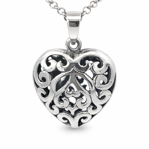 925 OXI FILIGREE PUFF HEART PENDANT - 34X22 - 8.7g <br/>M10440
