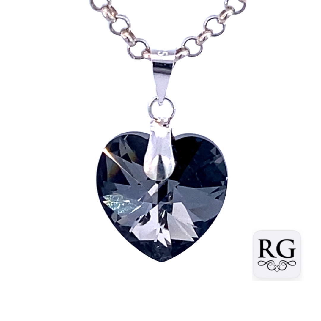 925 FACETED BLACK SWAROVSKI HEART - 23X14 - 1.5g <br/>M10474