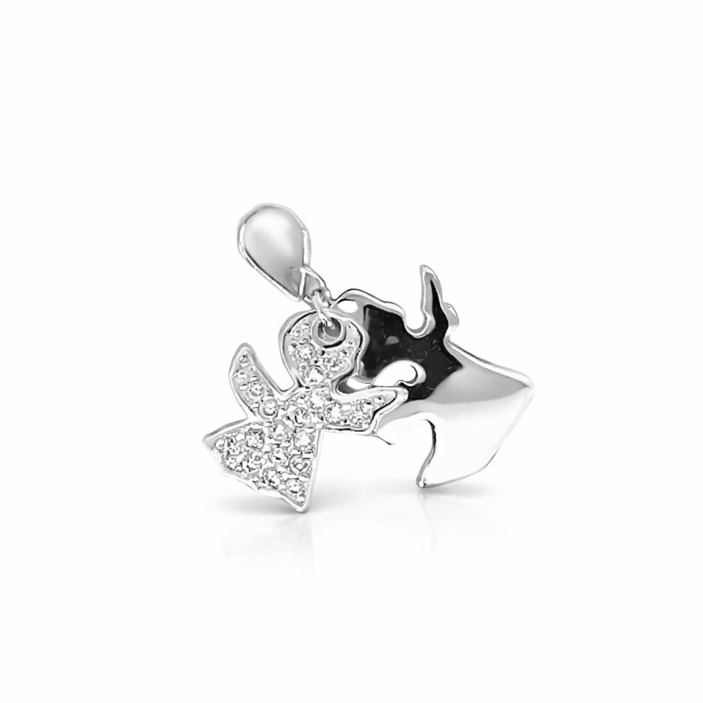 925 CZ PAVE+PLAIN DBL ANGEL PENDANT - 22X11 - 1.8g <br/>M10491