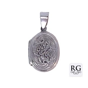 925 FLOWERS ENGRAVED OVAL LOCKET - 31X16 - 3.9g <br/>M10513