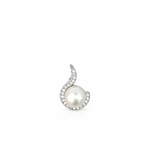 925 WH FW PEARL IN CZ PAVE SWIRL PEND - 18X11 1.9g <br/>M10527