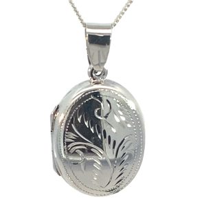 925 FOILAGE ENGRAVED OVAL LOCKET - 32X17 - 4.3g <br/>M10548
