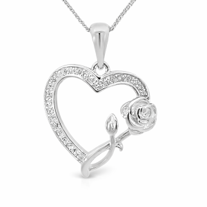925 ROSE ON CZ PAVE OUTLINE HEART PEND 24X18 1.9g <br/>M10556