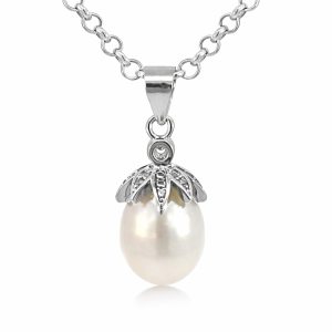 925 CZ PAVE FW PEARL DROP PENDANT - 22X8 - 1.9g <br/>M10567