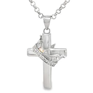 925 CZ PAVE CROWN ON PLAIN CROSS - 35X18 - 3.2g <br/>M10738