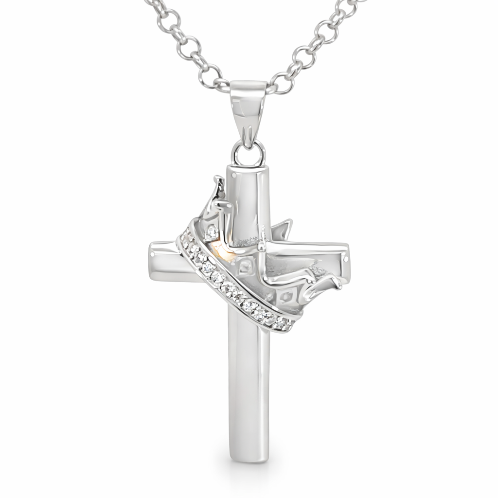 925 CZ PAVE CROWN ON PLAIN CROSS - 35X18 - 3.2g <br/>M10738