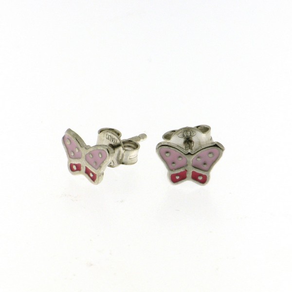 925 PINK ENAMEL BUTTERFLY STUDS - 8X6 - 0.86g <br/>M11504 - Image 2
