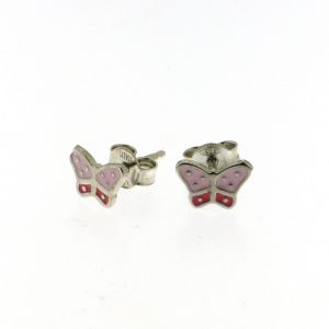 925 PINK ENAMEL BUTTERFLY STUDS - 8X6 - 0.86g <br/>M11504