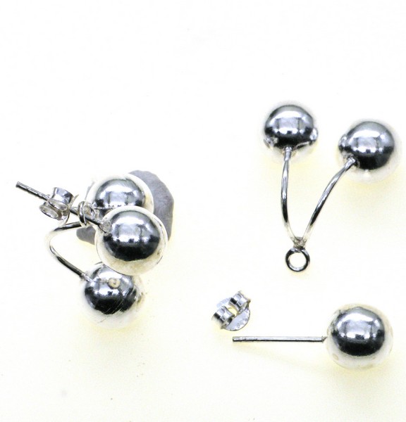 925 TRIP HOL BALLS ON BALL EARRINGS - 8+8MM <br/>M11549 - Image 2