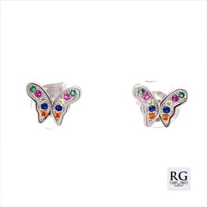 925 MULTI COL CZ PAVE BUTTERFLY STUDS - 10X7 1.15g <br/>M11585