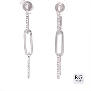 925 PL+CZ PAVE TRIP PAPERCLIP DROP EAR - 41X5 3g <br/>M11603