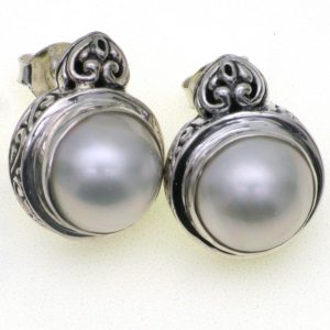 925 OXI WHITE MABE FILIGREE TUBE STUDS - 15MM <br/>M11654