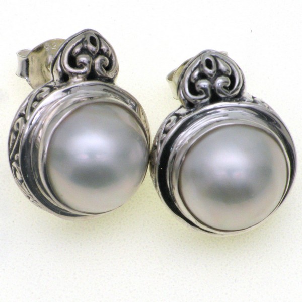 925 OXI WHITE MABE FILIGREE TUBE STUDS - 15MM <br/>M11654