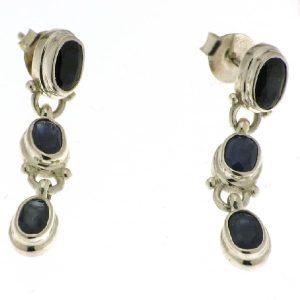 925 HANGING OVAL TRIP SAPPHIRE EARRINGS <br/>M11656