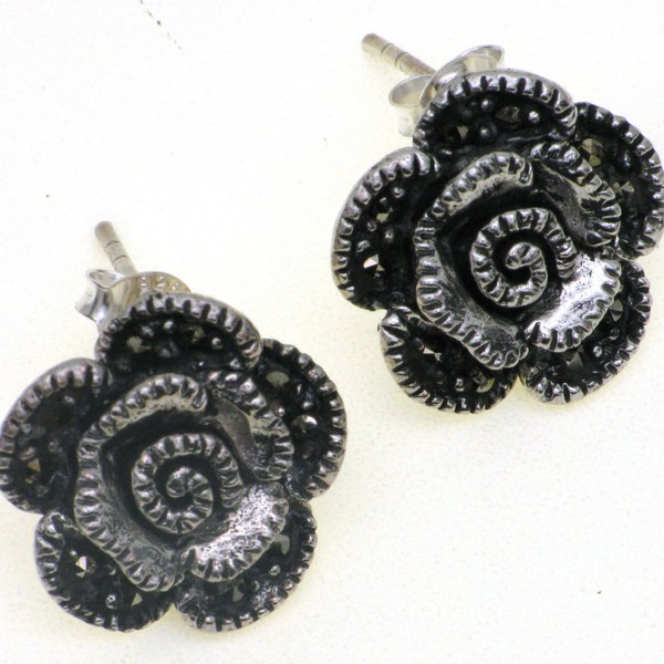 925 OXI MARCASITE ROSE STUDS - 16MM <br/>M11664 - Image 2