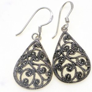 925 OXI MARCASITE FILIGREE T/DROP EARRINGS <br/>M11665