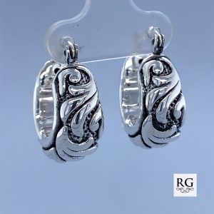 925 OXI ETCHED BASKET HINGE HOOPS - 20X10 - 6.1g <br/>M11681