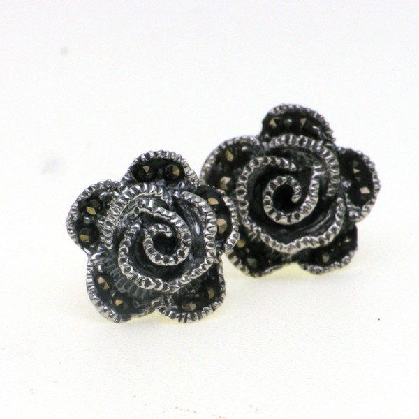 925 OXI MARCASITES ROSE STUDS - 14MM <br/>M11703 - Image 2