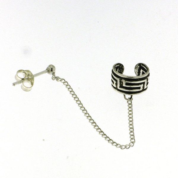 925 OXI ETCHED EARCUFF WITH CHAIN+BALL STUD <br/>M11827 - Image 2