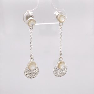 925 HAMMERED DISC MOONSTONE CHAIN EAR - 35X9 2.5g  <br/>M11851