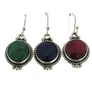 925 OXI RND GEMSTONE HANGING EARRINGS - 30X15 <br/>M11887