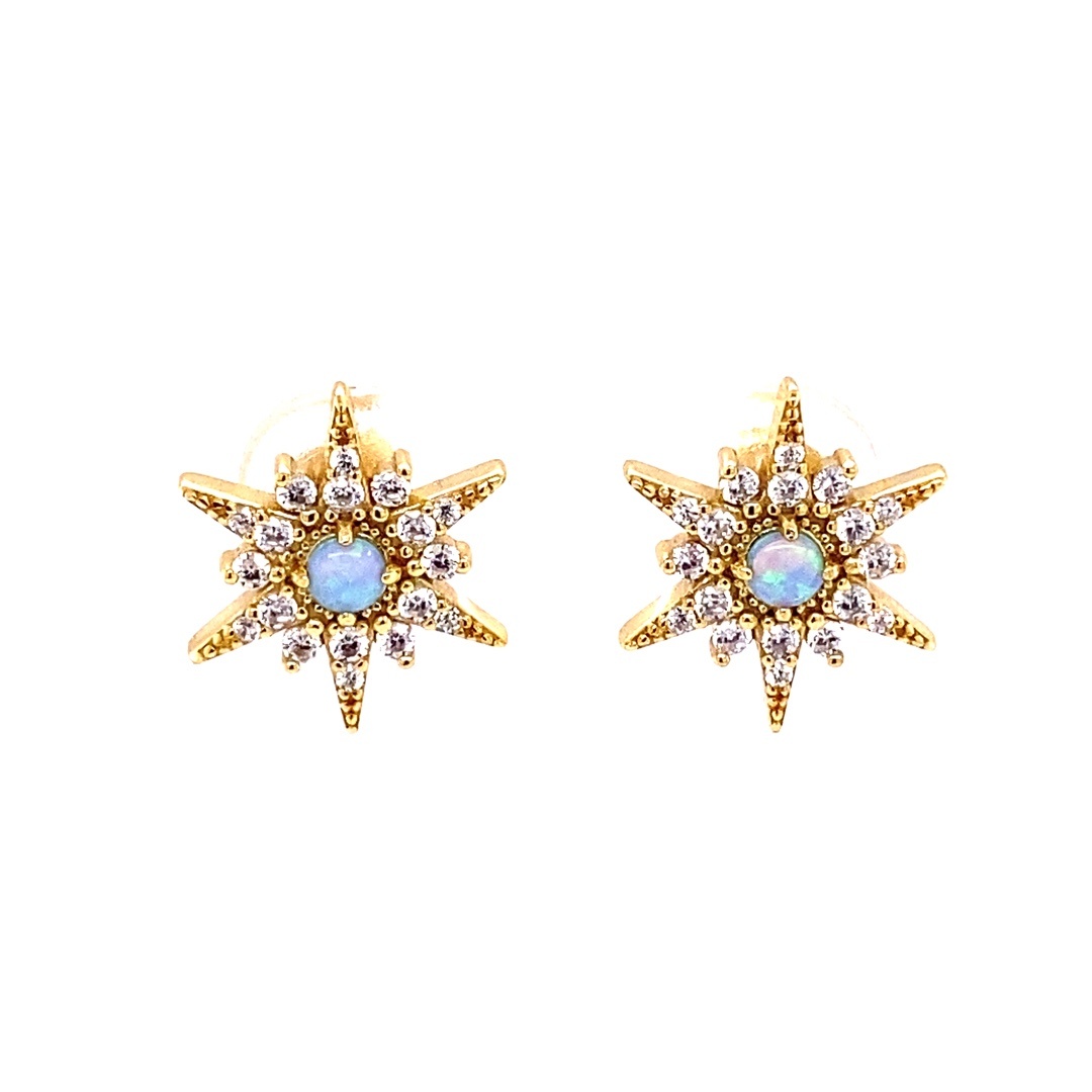 925 YG SYNTH BL OPAL CZ PAVE BETHLEHEM STAR STUDS <br/>M11891Y - Image 2