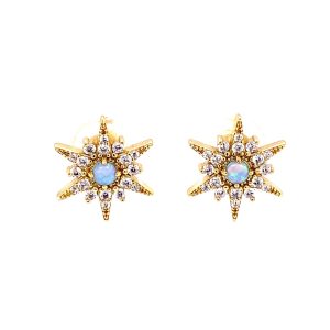 925 YG SYNTH BL OPAL CZ PAVE BETHLEHEM STAR STUDS <br/>M11891Y