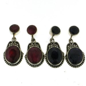 925 OXI RND+OVAL GEMSTONE ROPE EDGE EAR - 27X12