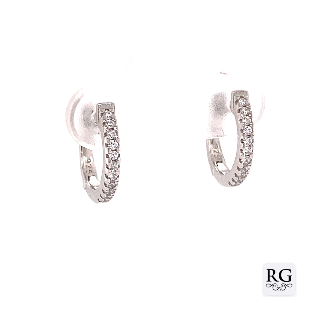 925 CZ PAVE CLAW SET HINGE HOOPS - 12X2 - 1.5g <br/>M11950 - Image 2