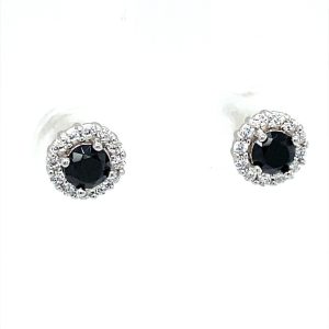 925 BLACK+WH CZ PAVE HALO STUDS - 7MM - 1.3g <br/>M11992B