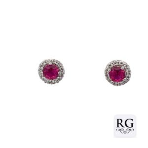 925 WH+RUBY CZ PAVE HALO STUDS - 7MM - 1.24g <br/>M11992R