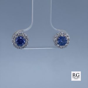 925 TANZANITE CZ+WH HALO STUDS - 7MM - 1.3g <br/>M11992T