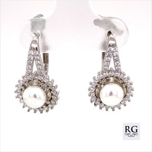 925 FW PEARL+CZ PAVE HALO LEVER BACK EAR 18X10 2.7 <br/>M11997
