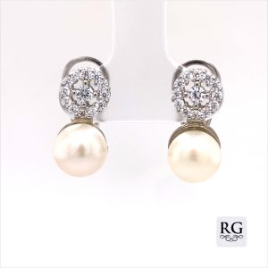 925 FW PEARL+CZ PAVE LEVER BACK EAR - 16X8 - 4.04g <br/>M11998