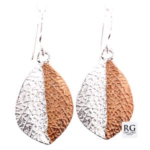 925 RG PL MATT LEAF DROP EARRINGS - 36X16 - 4.68g <br/>M12012