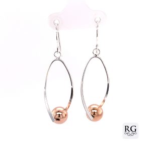 925 RG PL BALL OVAL HOOP DROP EARRINGS  46X13 3.5g <br/>M12019