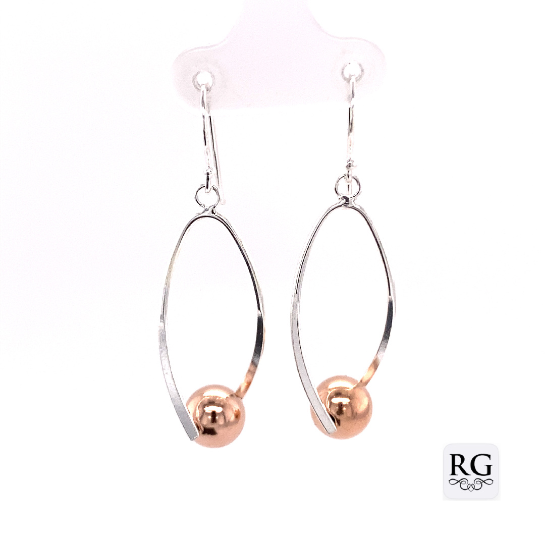 925 RG PL BALL OVAL HOOP DROP EARRINGS 46X13 3.5g <br/>M12019