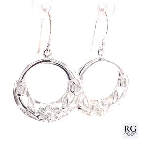 925 FLOWER FILIGREE OPEN CIRCLE EAR - 35X20 - 4g <br/>M12048