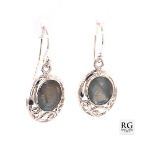 925 OVAL LABRADORITE FILIGREE DROP EAR 31X14 4.82g <br/>M12087L