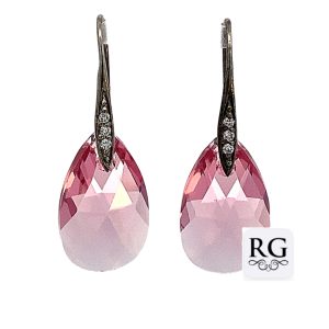 925 PINK SWAROVSKI TEARDROP EAR - 38X13 - 5.7g <br/>M12149