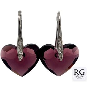 925 PURPLE SWAROVSKI HEART DROP EAR - 30X18  5.7g <br/>M12151